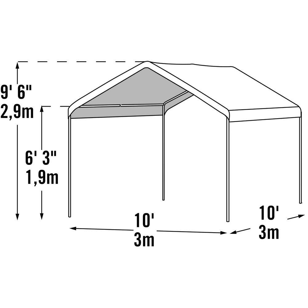 ShelterLogic 10 ft. W x 10 ft. H Max AP Compact Fixed-Leg Canopy in White w Steel Frame Best-in-Class Pipes and Waterproof Fabric 23521