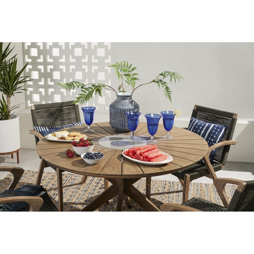 Sachi Eucalyptus Solid Wood Round Outdoor Dining Table with Concrete Accent