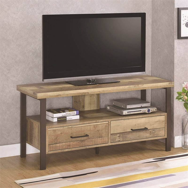 Stonecroft Furniture 48 quotTV Stand in Weathered Pine and Dark Bronze   Industrial   Entertainment Centers And Tv Stands   by Homesquare  Houzz