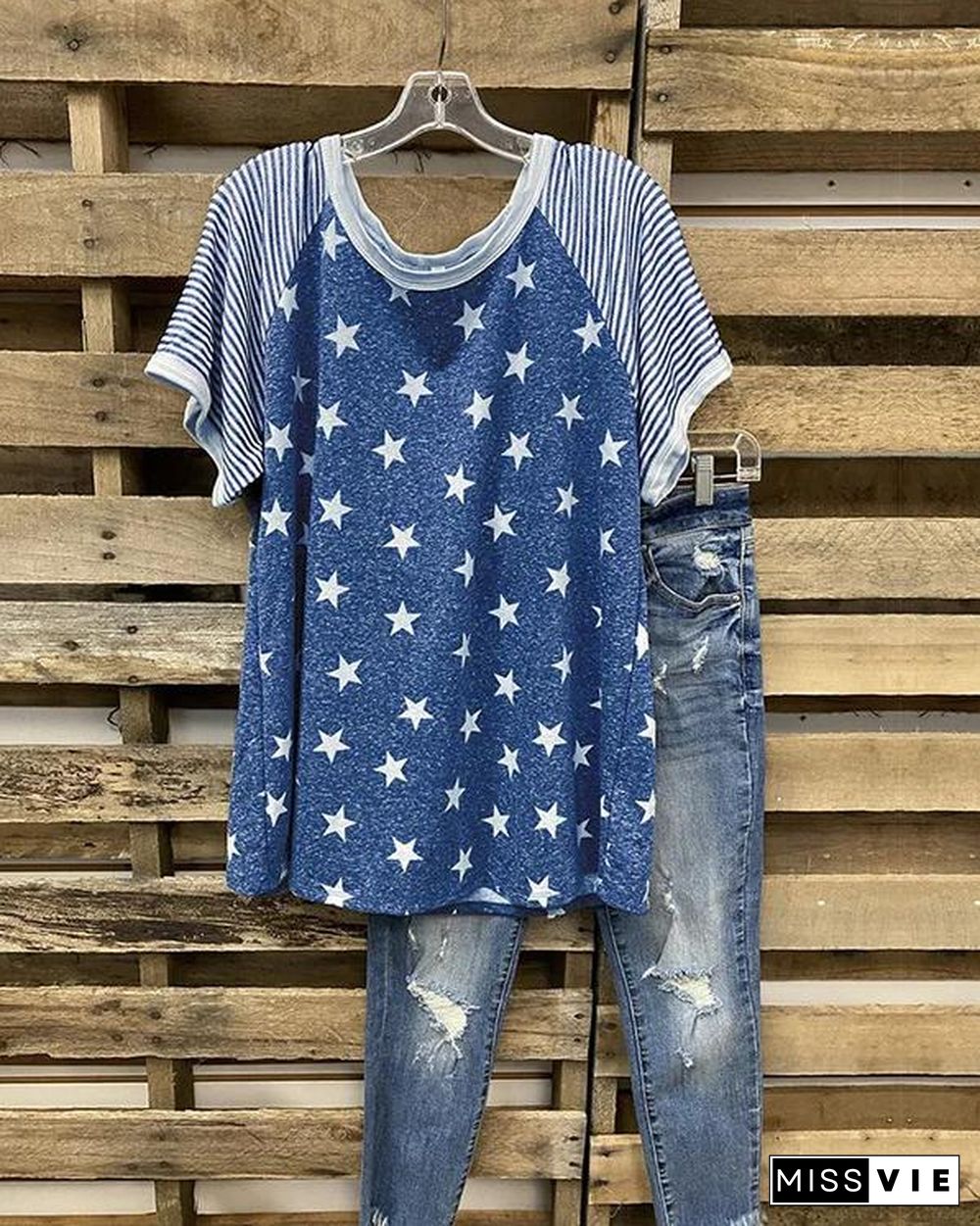 Stars And Stripes Print T-shirt