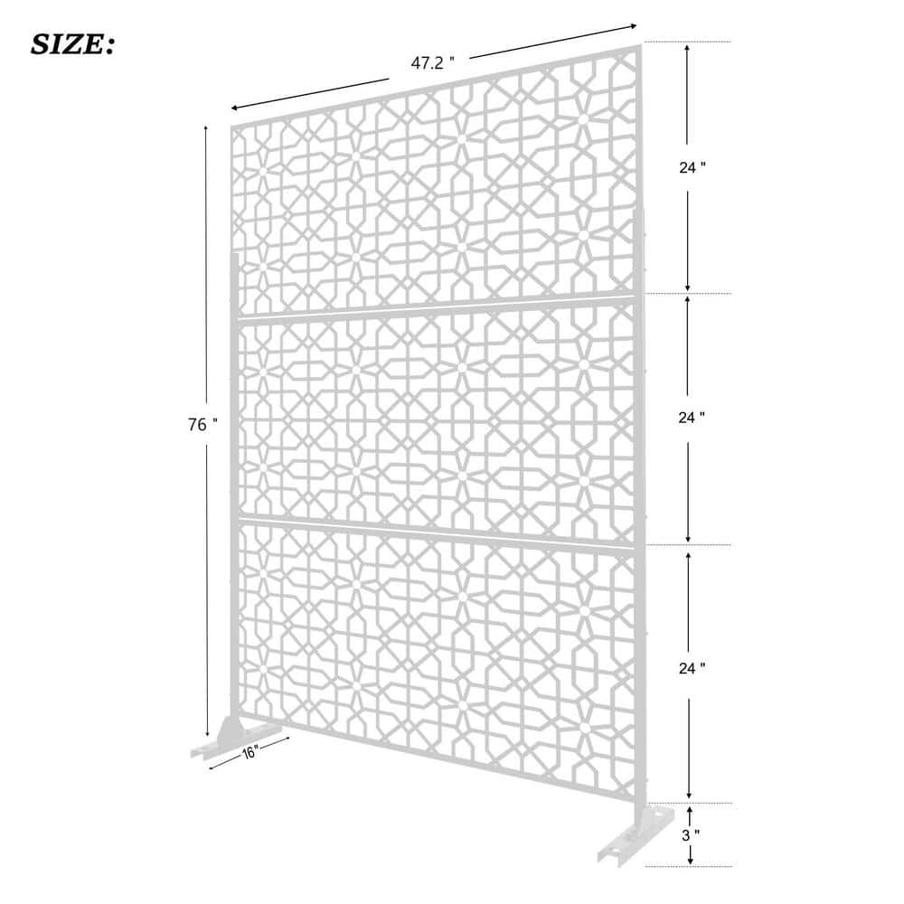 FENCY 76 in. H x 47.2 in. W Galvanized Metal Outdoor Privacy Screens Garden Fence Perilla Pattern in White (3 Pieces in 1 Set) HD-A-GE04003