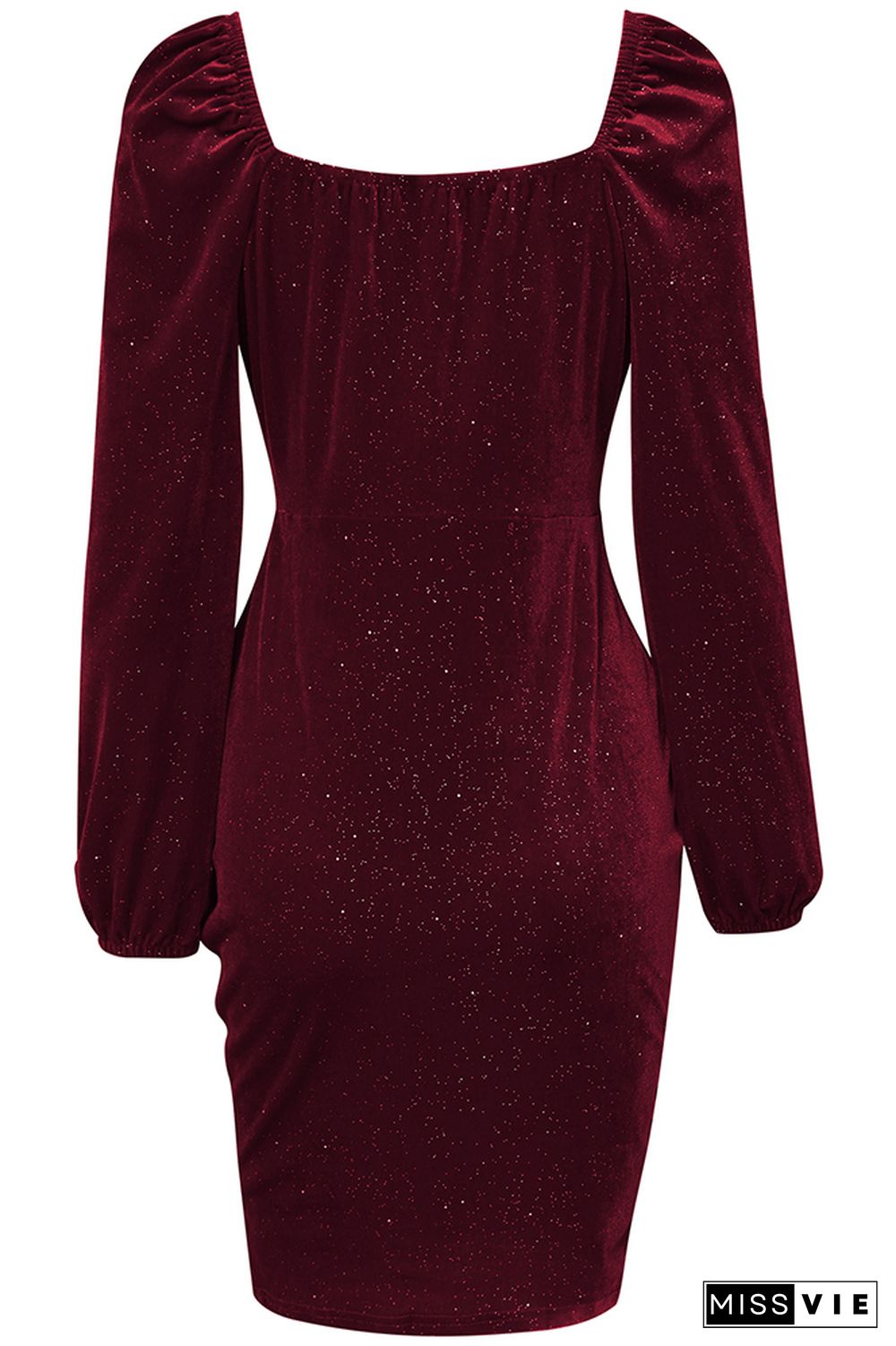 Surplice V Neck Split Sparkling Velvet Bodycon Dress