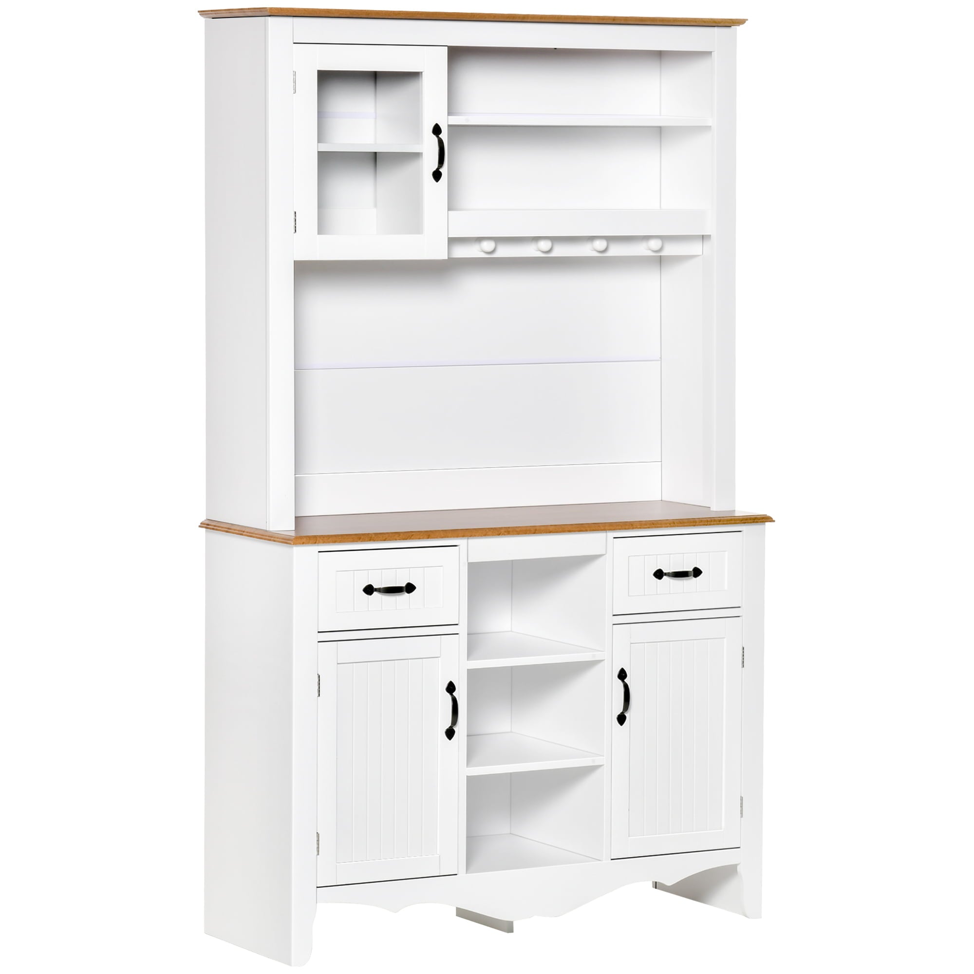 Homcom 71 Kitchen Storage Hutch Cupboard Microwave Stand w / 3 Shelves， White Wooden