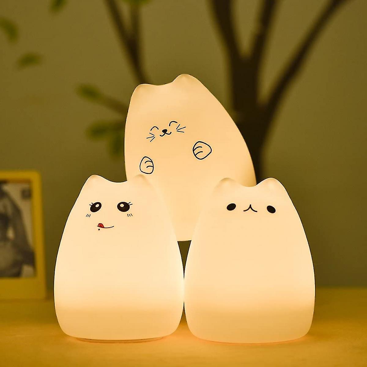 Kitty Night Light，rechargeable Silicone Cute Cat Night Light For Kids Baby Children，7-color Changing Led Cat Lamp Nursery Nightlights For Kids Bedroom