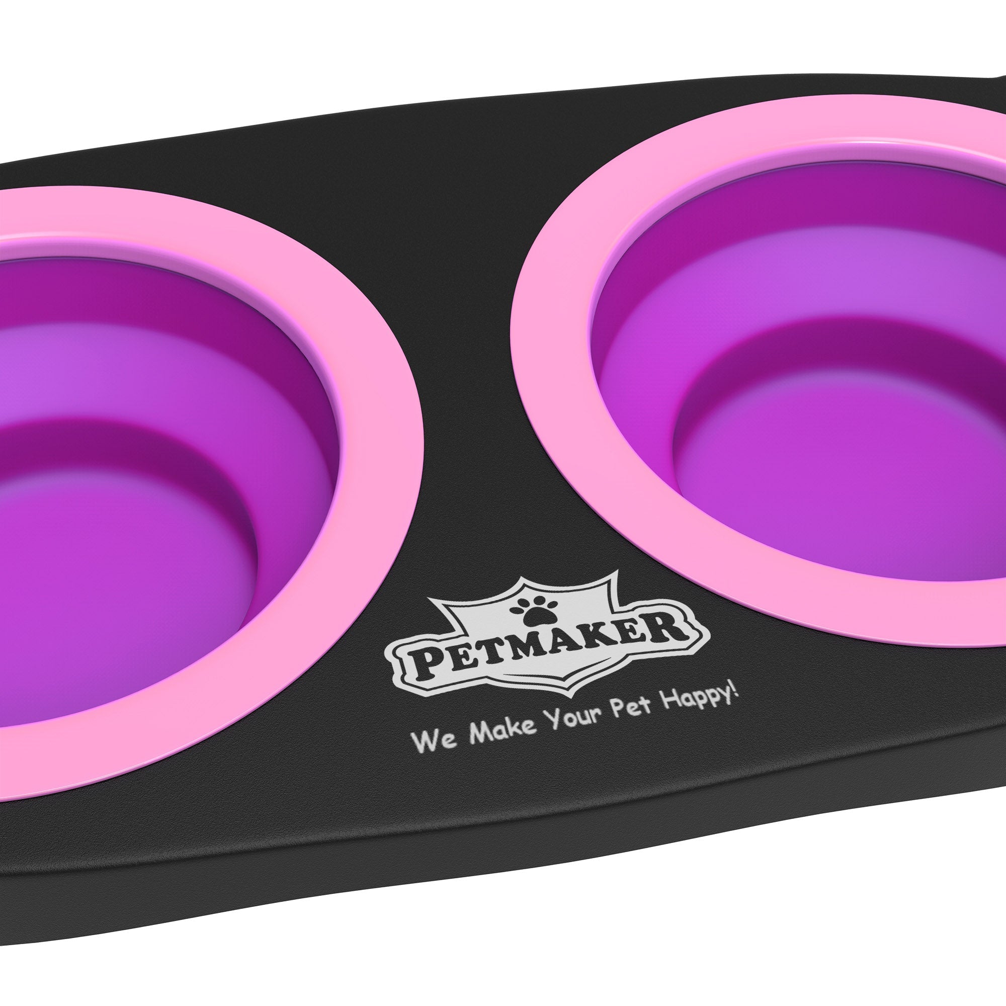 Elevated Pet Bowls with Non Slip Stand for Dogs and Cats-Removeable and Collapsible Silicone Feeder for Food and Water- 16 Oz Each By PETMAKER (Pink)