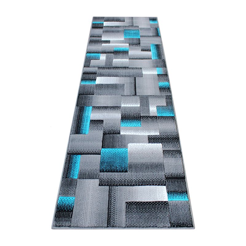 Masada Rugs Masada Rugs Trendz Collection 2'x7' Modern Contemporary Runner Area Rug in Turquoise， Gray and Black-Design Trz861