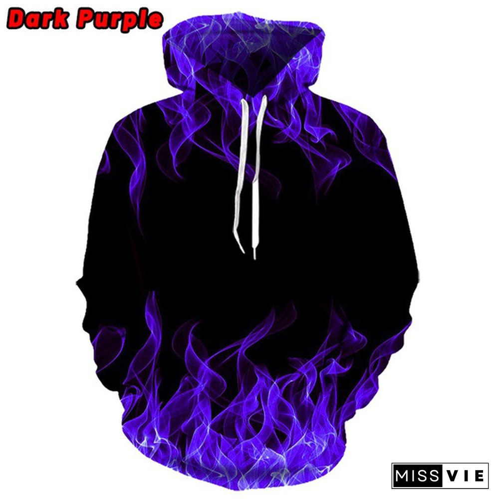 New Colorful Unisex Fashion Long Sleeve Hooded Sweatshirt 3D Printed Flame Jumper Hoodies Oversized Loose Drawstring Sweatshirt