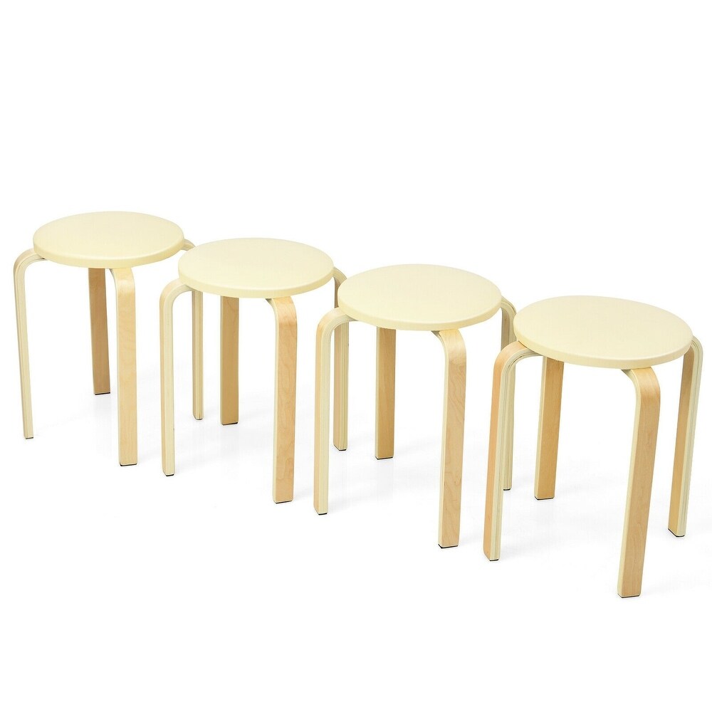 Set of 4 Bentwood Round Stool Stackable Dining Chair with Padded Seat   15\