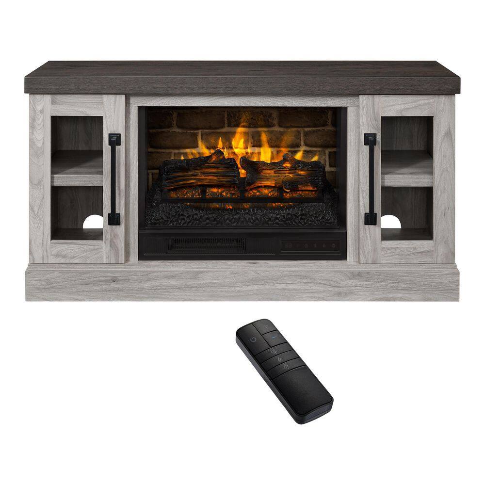 StyleWell Spruce Hallow 48 in. Freestanding Electric Fireplace TV Stand in Medium Gray Ash with Charcoal Top HDFP48-55E