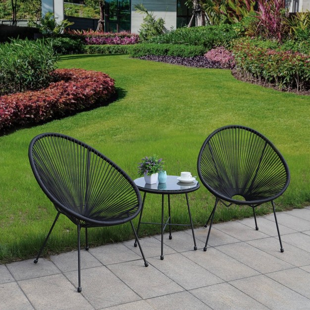 Sassio 3pc Hand woven Conversation Patio Set Black Dukap