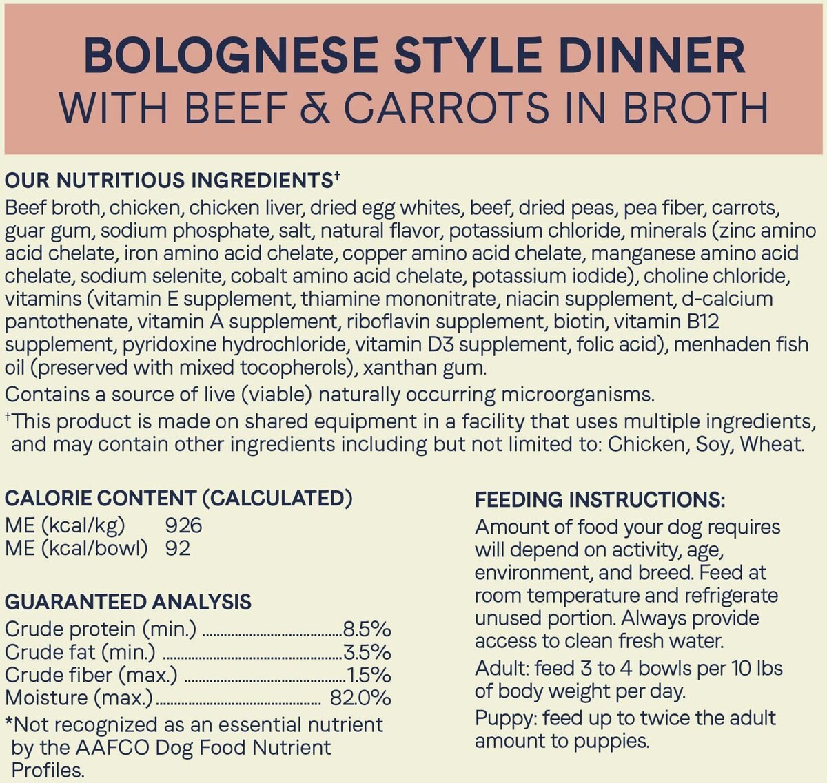 CANIDAE PURE Petite All Stages Small Breed Bolognese Style Dinner with Beef and Carrots Wet Dog Food Trays， 3.5-oz， case of 12