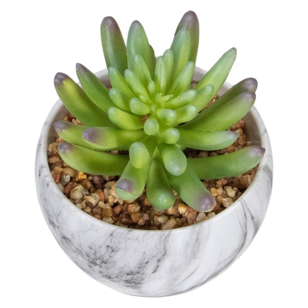 Green Artificial Succulent In Faux Marble Pot