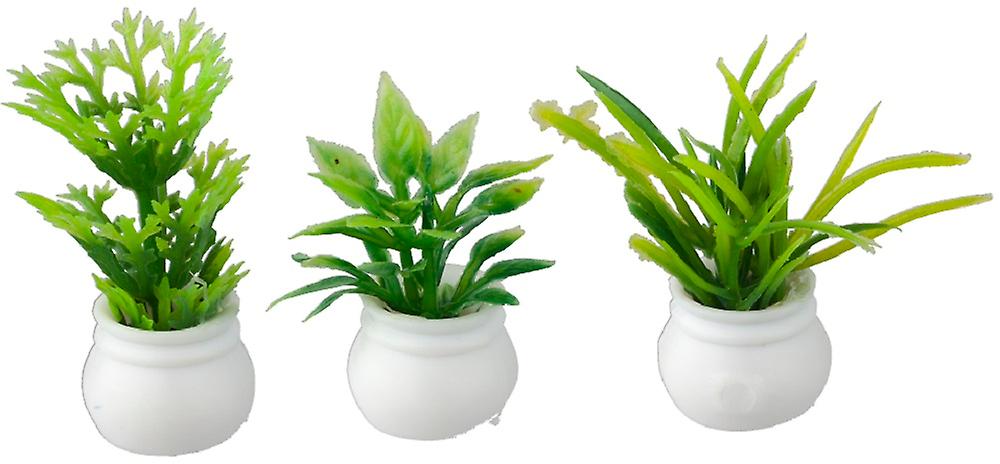 Dolls House Mixed Green Plants In White Pots Miniature Garden Or Home Accessory