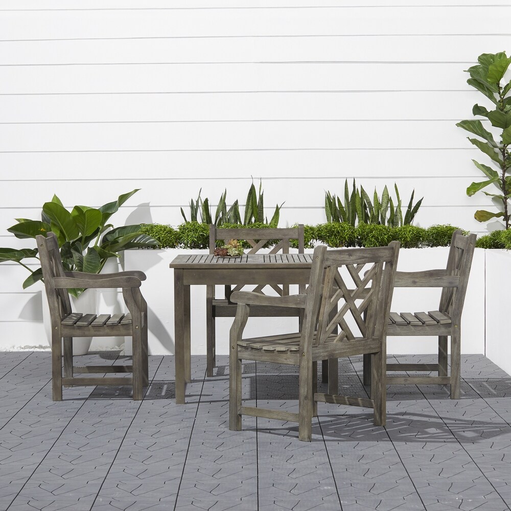 Monarda Outdoor 5 piece Wood Patio Stacking Table Dining Set