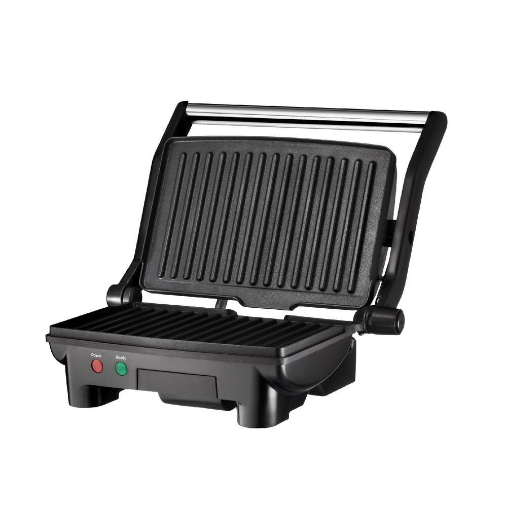 Chefman 8 in. Black Electric Panini Press Grill and Gourmet Sandwich Maker with Non-Stick Coated Plates Opens 180 Degrees RJ02-180-R