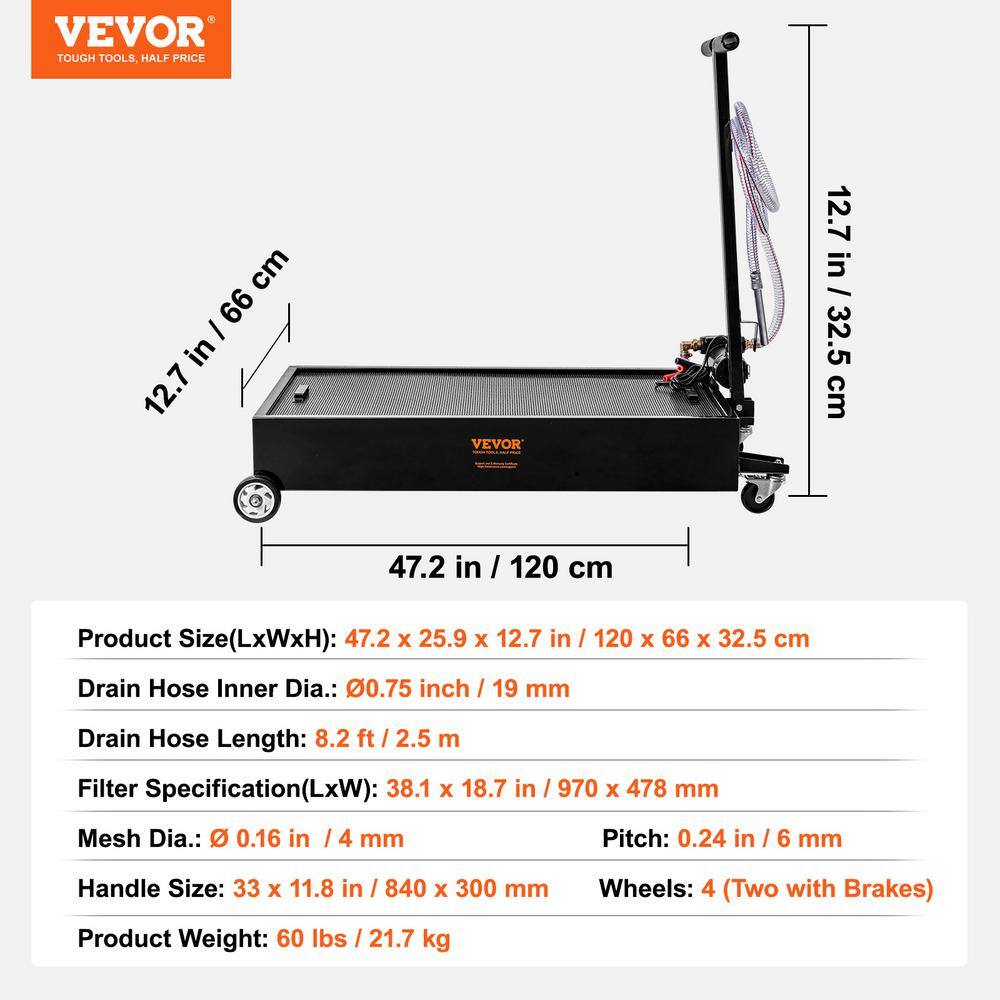 VEVOR 20 Gal. Oil Drain Pan w180 Watt Electric Pump Low Profile Oil Drain Pan w8.2 ft. Hose and Folding Handle for Trucks DDQCPYPH20GAL3RWMV9