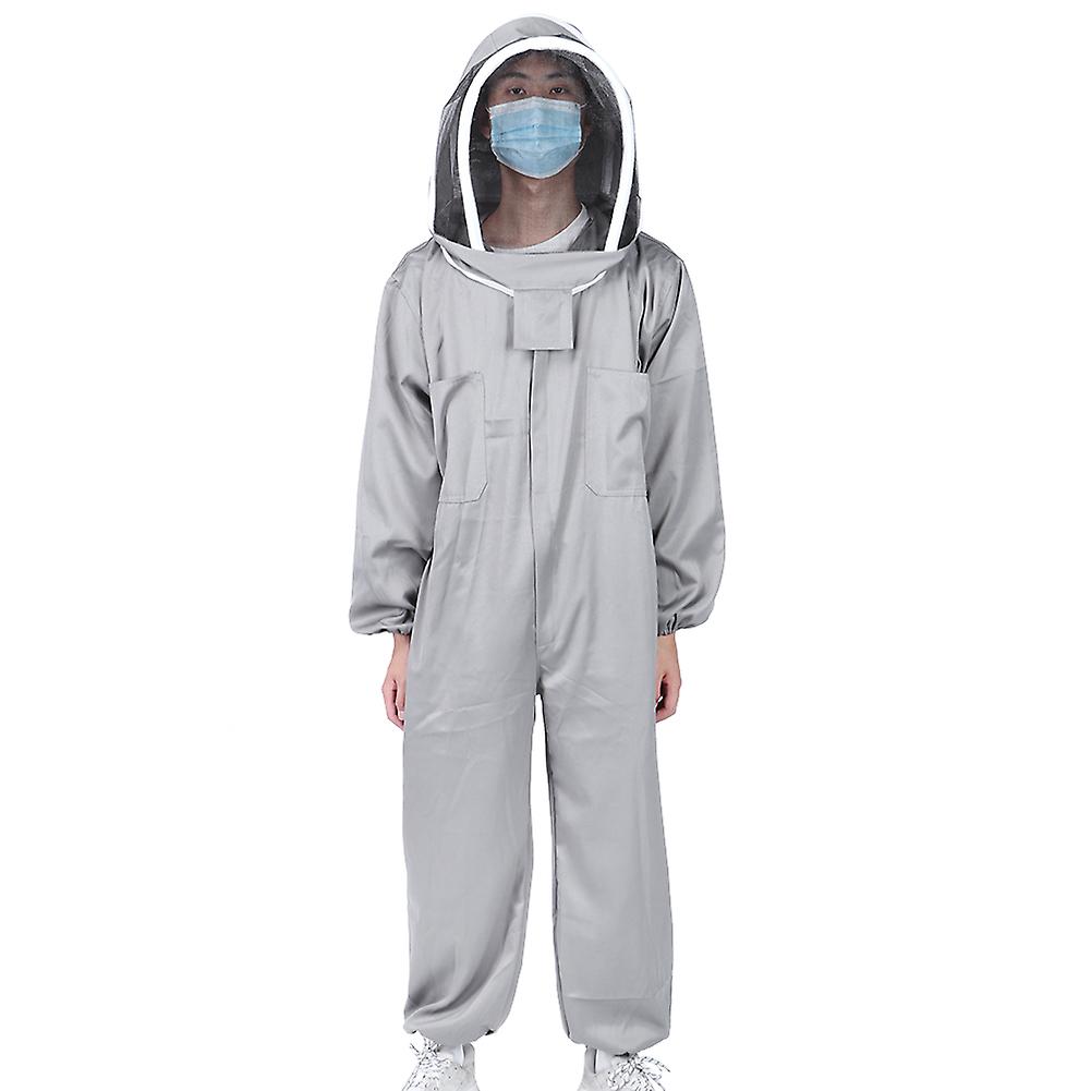 One-piece Beekeeping Suit Protective Clothes Smock Dual Zippers Beekeeper Supplies Grayxl