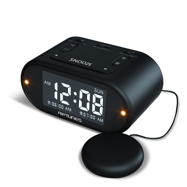 Riptunes 3 in 1 Vibrating Alarm Clock With Bed Shaker Black