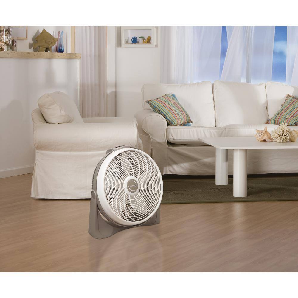 Lasko Cyclone Power Circulator 20 in. 3 Speed Beige Floor Fan with Adjustable Fan Head Auto Timer and Remote Control 3542