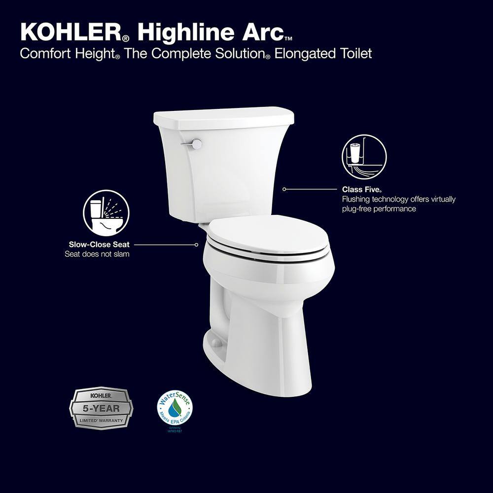 KOHLER Highline 10 in. Rough-in Complete Solution 2-Piece 1.28 GPF Single Flush Elongated Toilet in White (Seat Included) K-78206-0