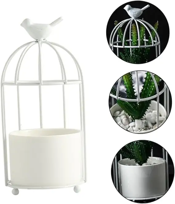 Indoor Decorative Bird Cages Ceramic Succulents Pot Decorative Flower Pot Cactus White Ceramics Decorations