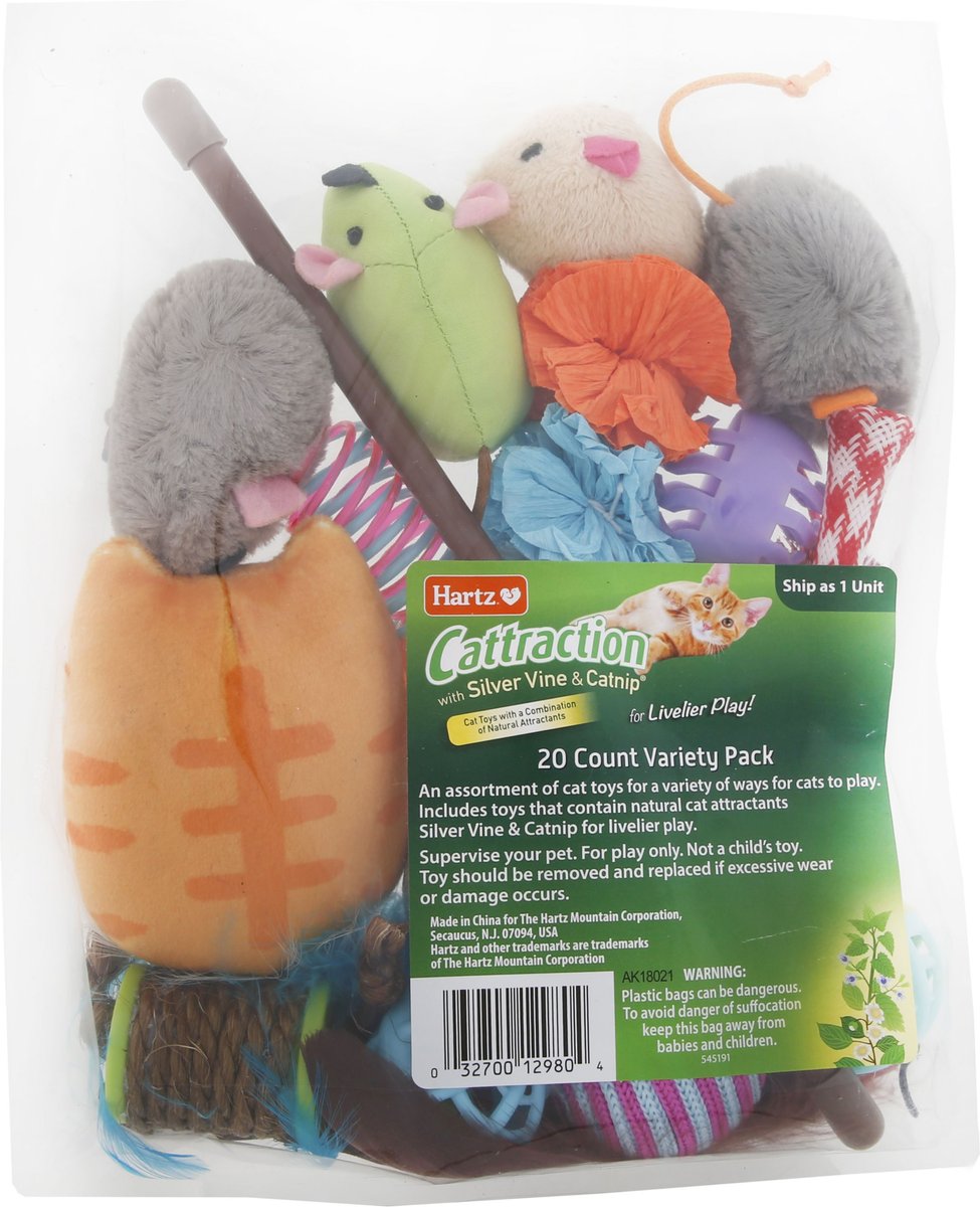 Hartz Cattraction Cat Toys with Catnip Variety Pack， 20 count