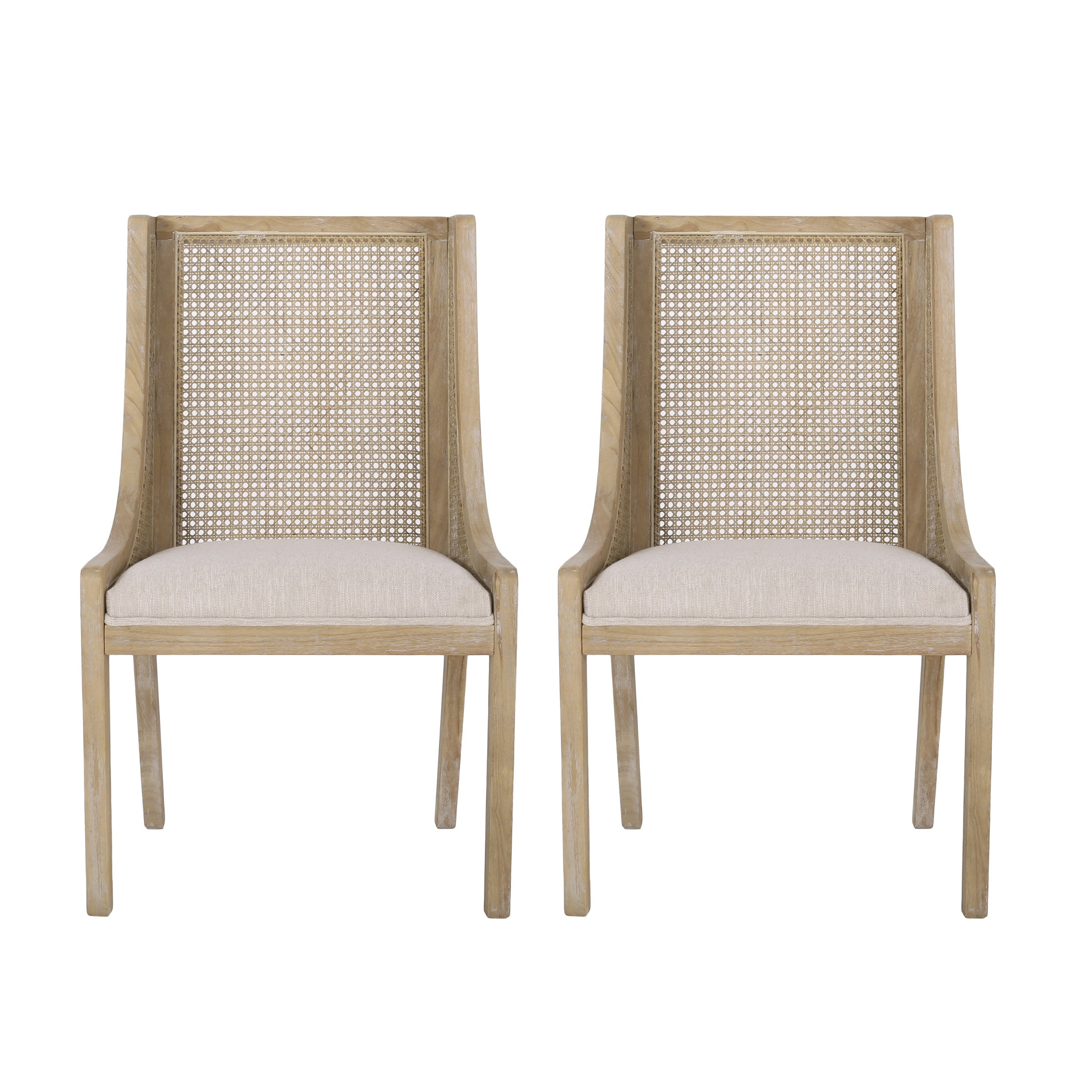 Wendell Rustic Cane and Wood Upholstered Dining Chairs, Set of 2