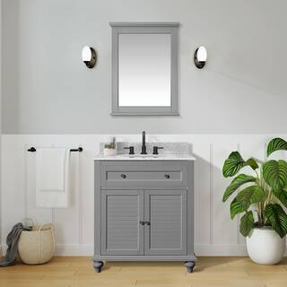 Home Decorators Collection Hamilton Shutter 25 in. W x 22 in. D Bath Vanity in Grey with Granite Vanity Top in Grey 10806-VS25H-GR