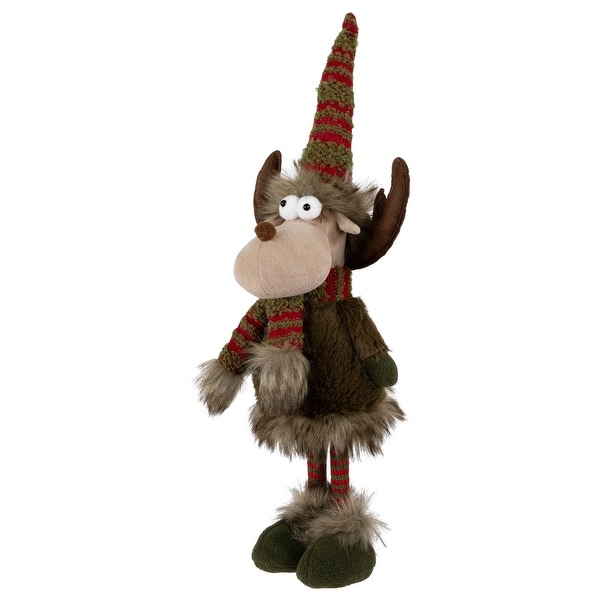 Standing Plush Moose with Striped Legs Christmas Figure