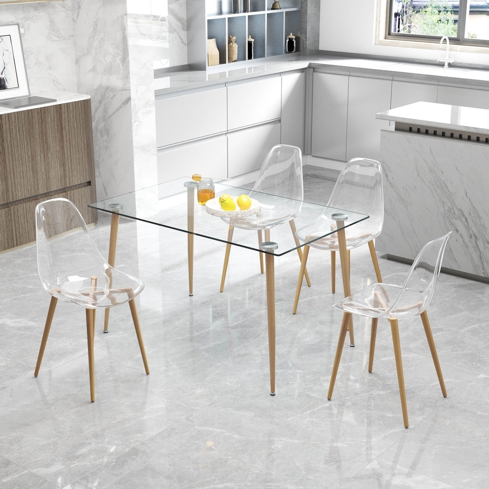 Modern simple transparent dining chair armless crystal chair creative makeup stool negotiation chair Set of 4