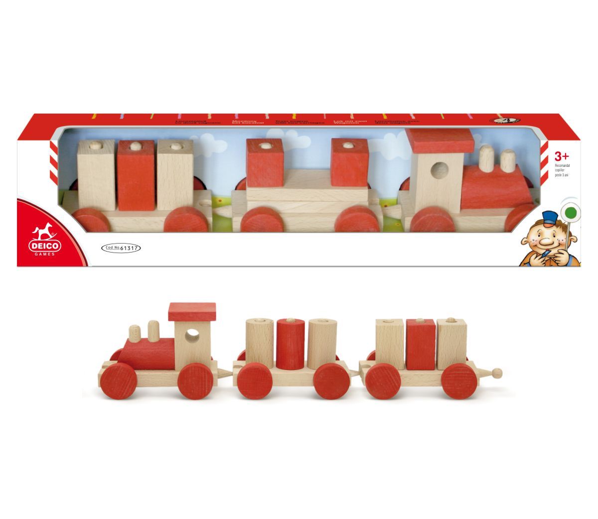 D-Toys Puzzles - Wooden Train With 2 Wagon Attachments