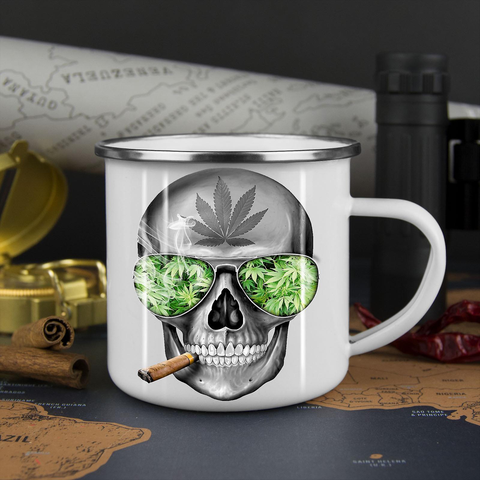 Skeleton Smoke Weed NEW WhiteTea Coffee Enamel Mug10 oz | Wellcoda