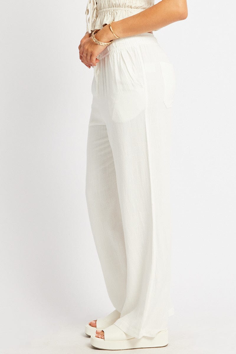 White Wide Leg Pants Elasticated Waist