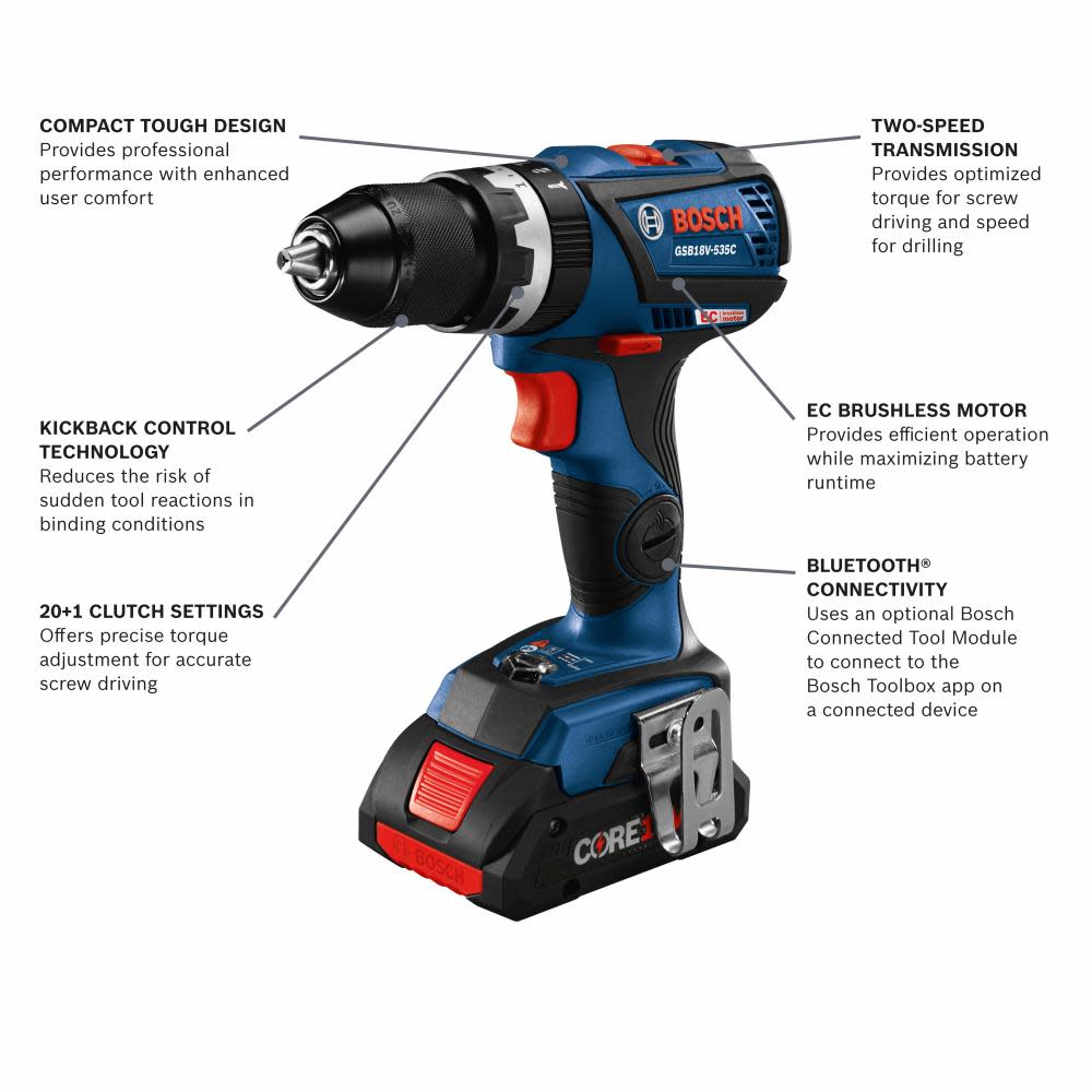 18 V EC Brushless Connected-Ready Compact Tough 1/2 In. Hammer Drill/Driver with (1) CORE18 V 4.0 Ah Compact Battery Kit ;