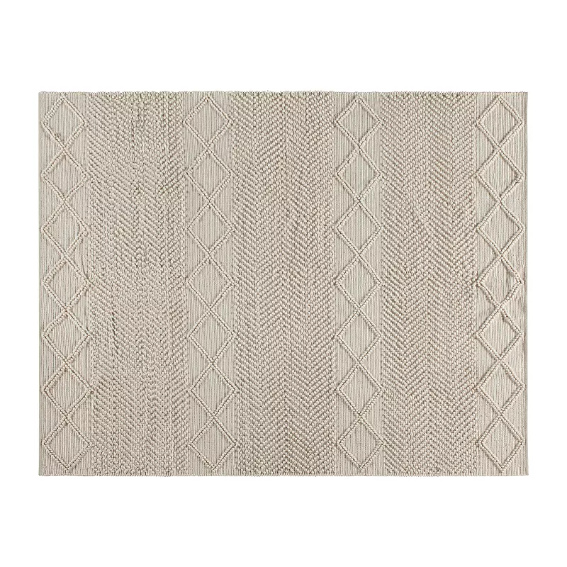 Emma and Oliver 8' x 10' Triple Blend White and Ivory Handwoven Geometric Area Rug