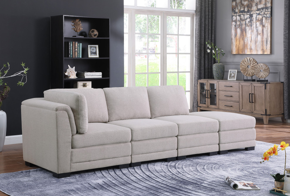 Kristin Light Gray Linen Reversible Sofa With Ottoman   Transitional   Sectional Sofas   by Lilola Home  Houzz