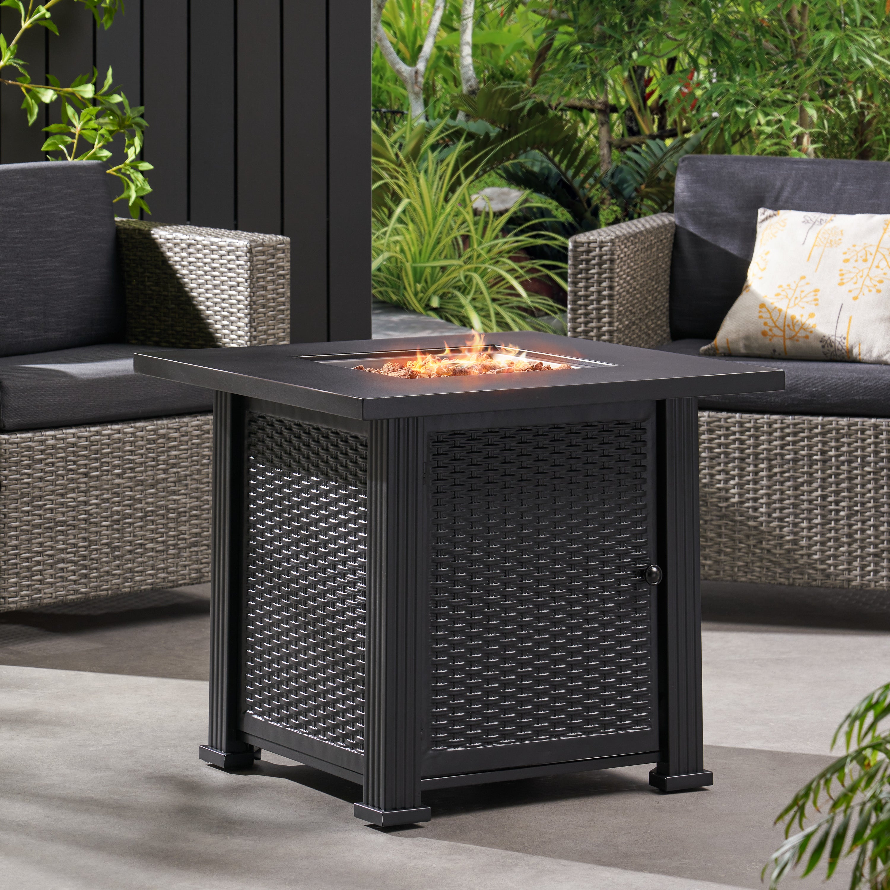 Farnsworth Outdoor 40,000 BTU Iron Square Fire Pit, Black