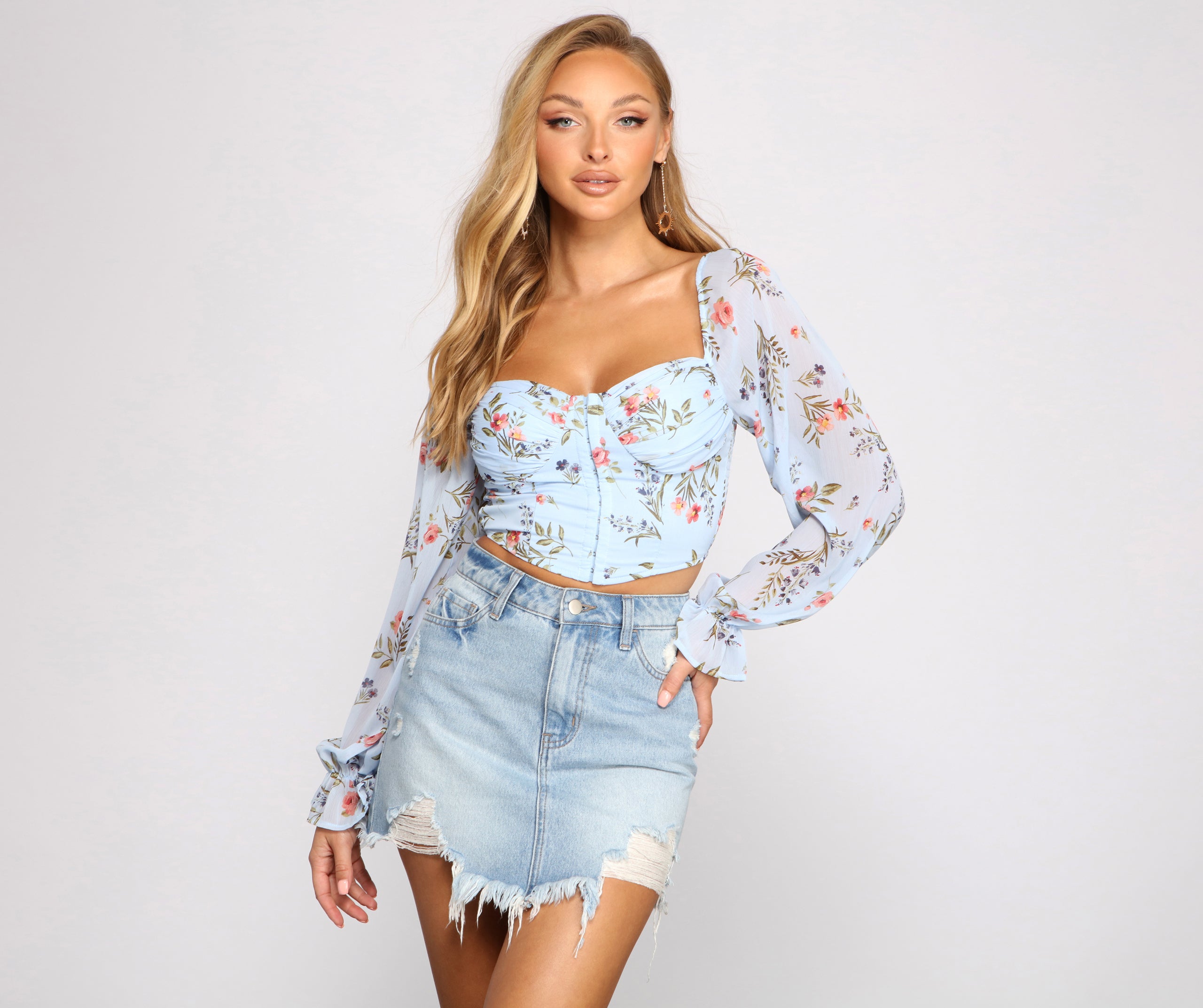 Lookin' Fresh In Floral Chiffon Crop Top