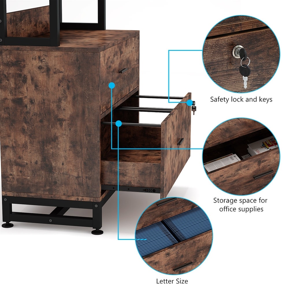 Bookshelf Bookcase with Open Storage Shelves 2 Drawer