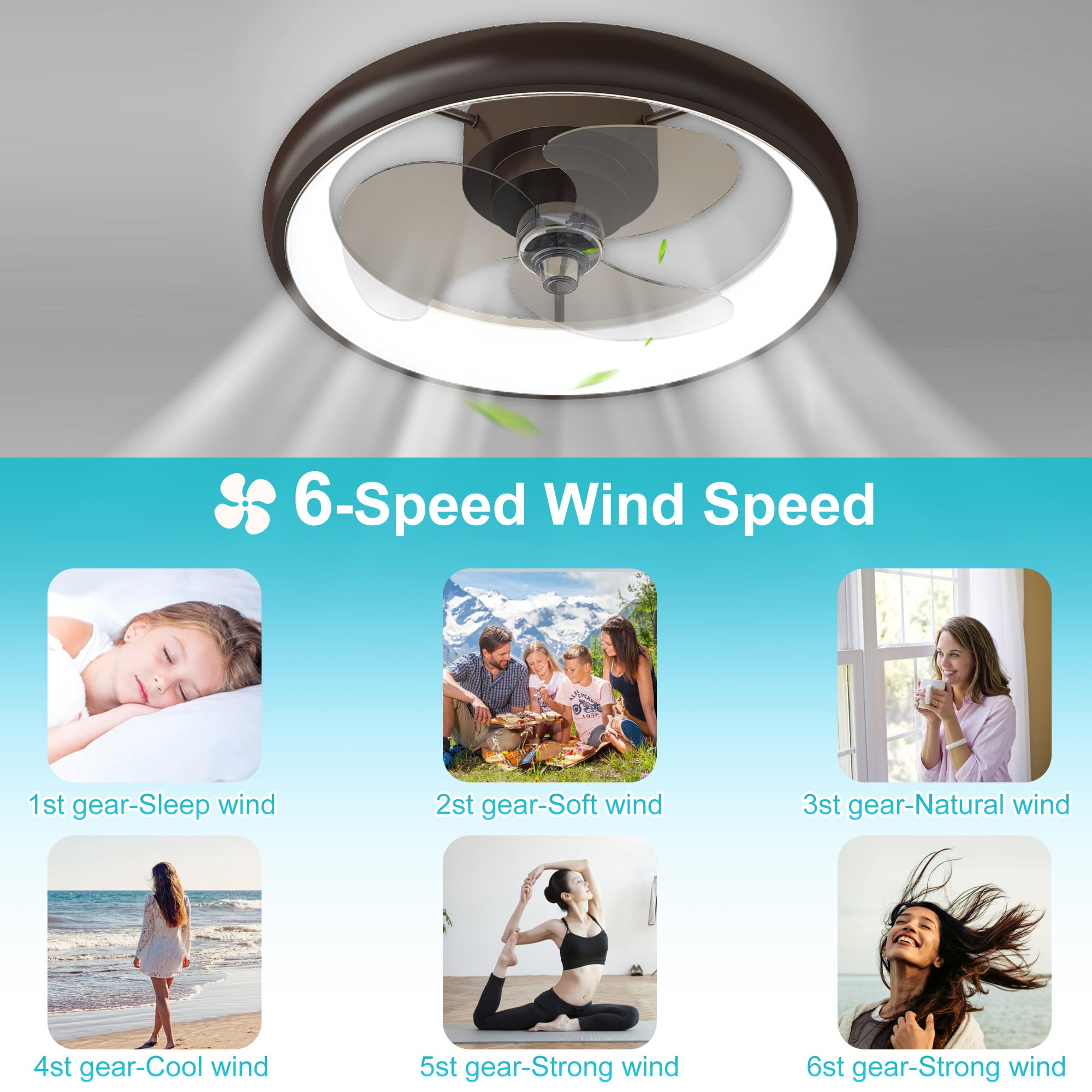 LEEAGLEGRY Low Profile Ceiling Fan with Light and Remote Control, Flush Mount  Ceiling Fan Dimmable Led Memory Light Timing Reversible Motor