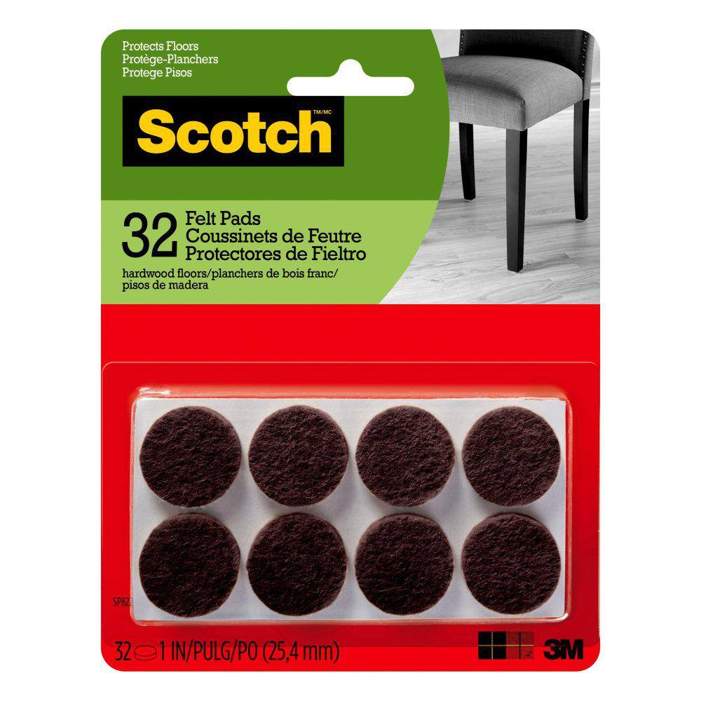 Scotch 1 in. Brown Round Surface Protection Felt Floor Pads (32-Pack) SP822-NA