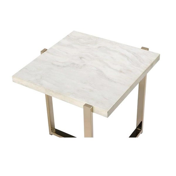 Faux Marble Top End Table with Champagne Gold Base