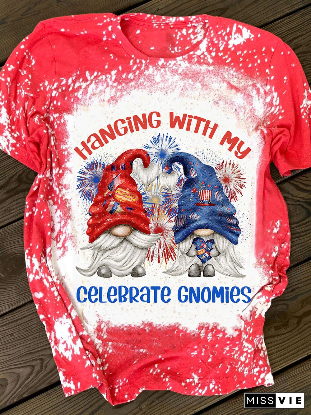 Patriotic Gnomes Hanging With My Print Crew Neck T-Shirt