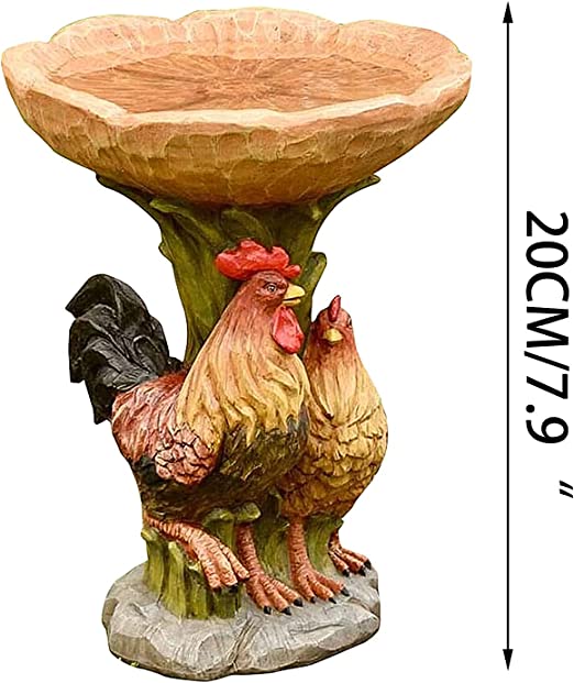 Egebert Rooster Chicken Birdbath Bird Feeder, Resin Ornament Bird Bath for Garden Yard Lawn Outdoor Decor Fairies Garden Accessories (Chicken)