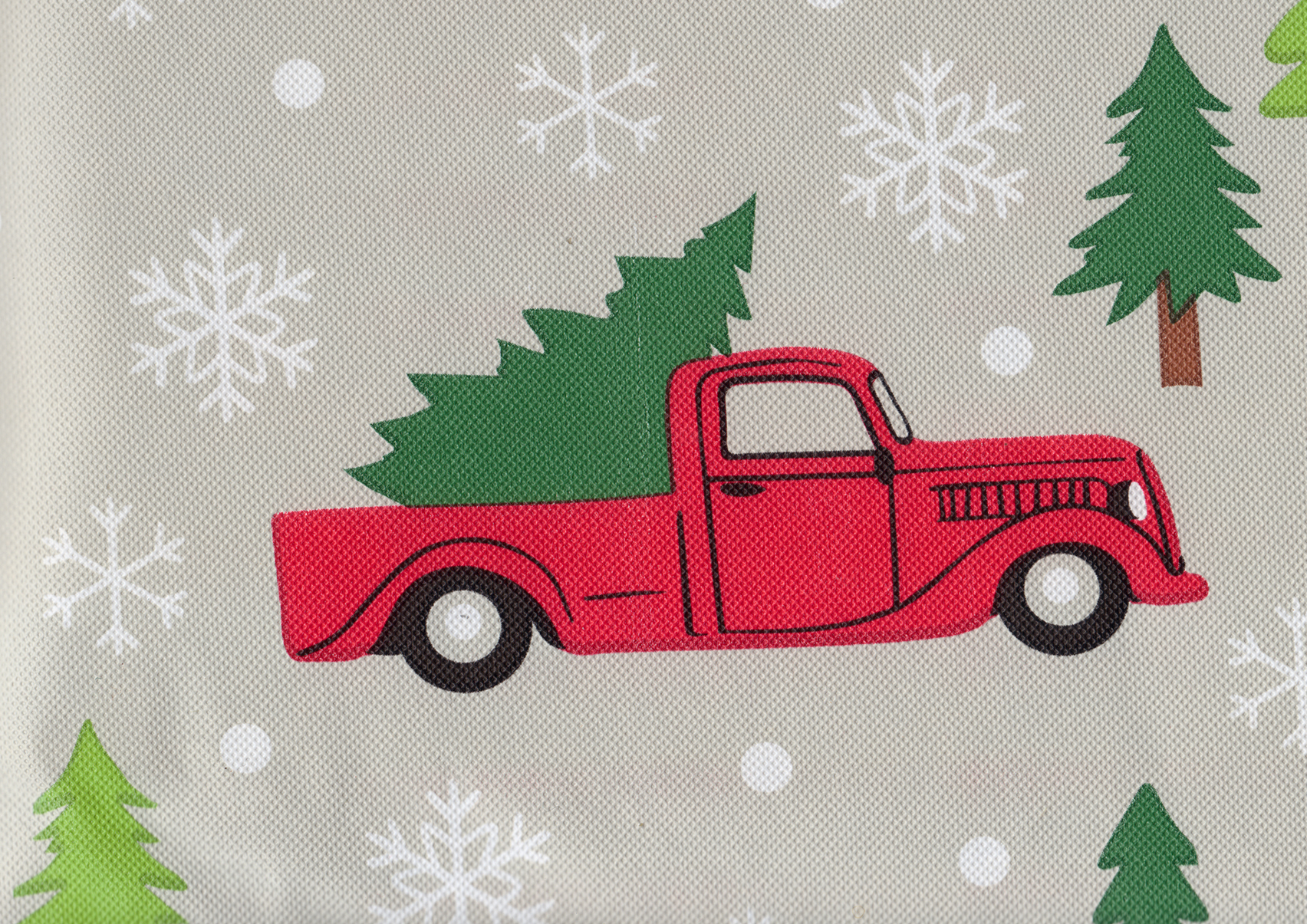 St. Nicholas Square Christmas Kitchen Tablecloth，  Flannel Backing， Cars and Red Truck Theme， 52 x 70 inches