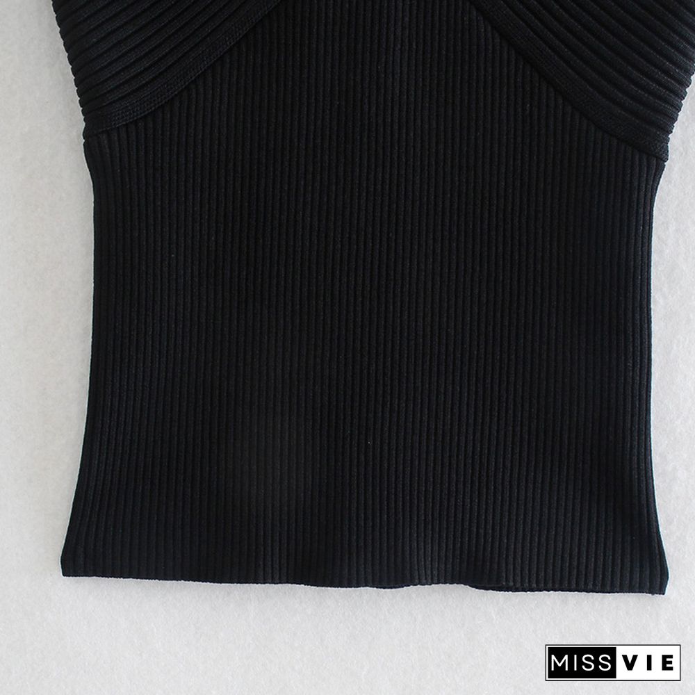 New Women Chic Sexy Cross Strap Black Knitting Camis Tank High Street Ladies Summer Slim Crop Tops