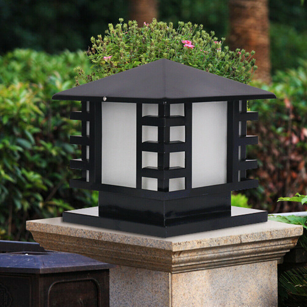 TFCFL Black Retro Pillar Light Lantern Garden Lighting Yard Gate Post Lamp Waterproof