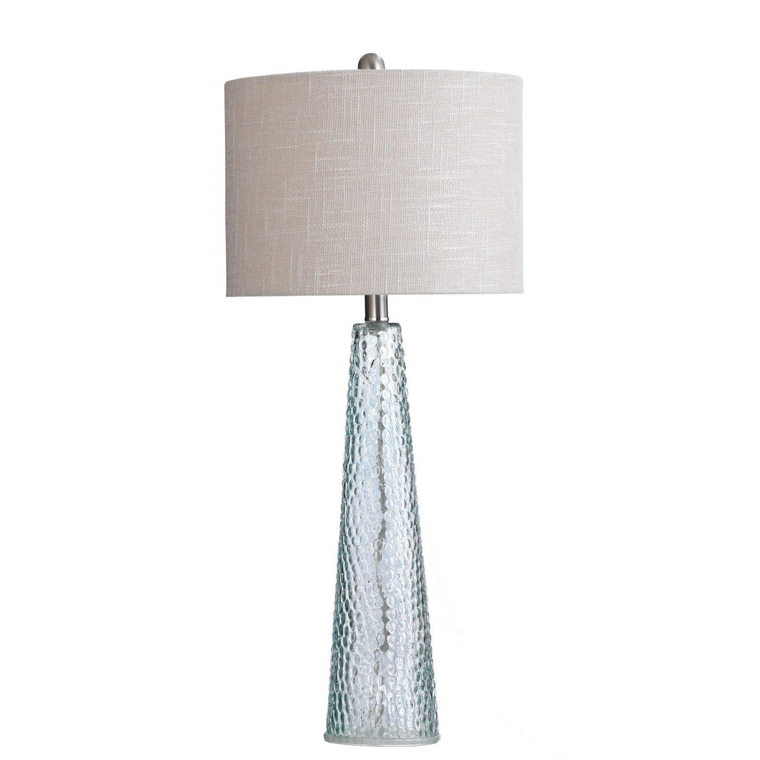 Table Lamp  Blue Finish  Beige Hardback Fabric Shade