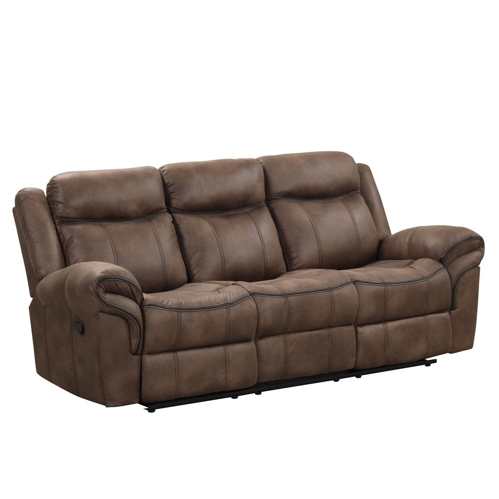 Verne Brown Manual Microsuede Reclining Sofa with Flip Down Cup Holders