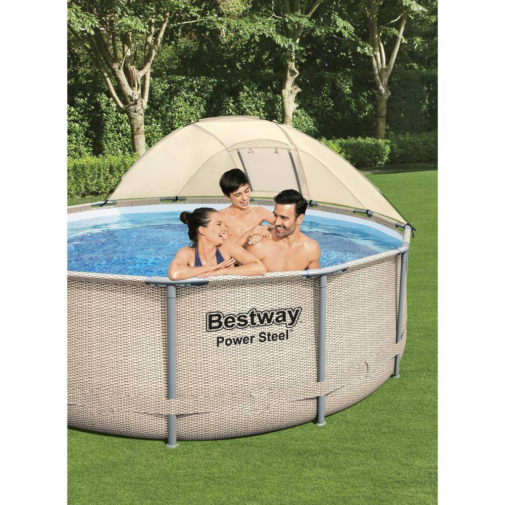 Bestway 5614UE-BW 13 ft. x 13 ft. Round 42 in. Deep Metal Frame Above Ground Outdoor Swimming Pool Set with Canopy